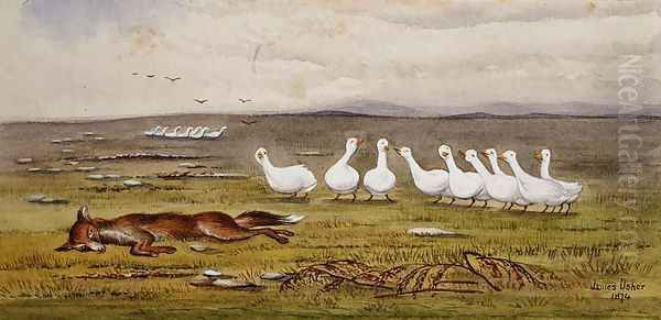 A Game of Fox and Geese Oil Painting by James W. Usher