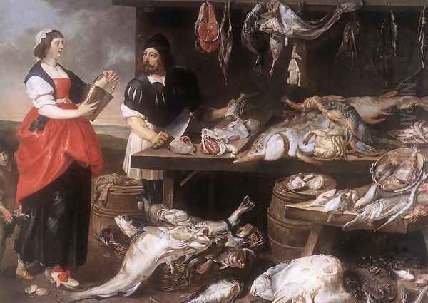 Fishmonger's Stall Oil Painting by Adriaen van Utrecht