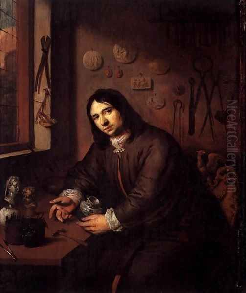 Portrait of a Silversmith in His Workshop Oil Painting by Dutch Unknown Masters