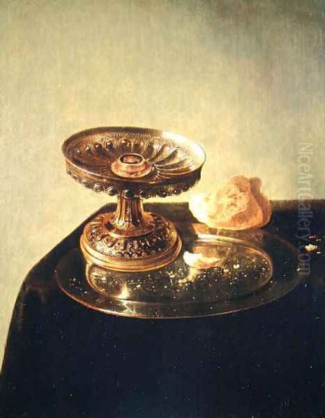 Still life with a pewter plate and bread Oil Painting by Jan Jansz. den Uyl