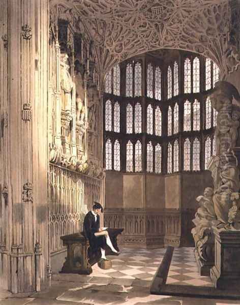 Henry the Seventh Chapel, plate R from Westminster Abbey, engraved by J. Bluck fl.1791-1831 pub. by Rudolph Ackermann 1764-1834 1812 Oil Painting by Thomas Uwins