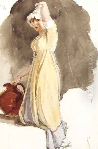 A young woman carrying a jug of water Oil Painting by Thomas Uwins