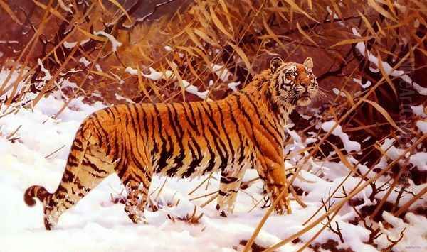 Siberischer Tiger In Einer Schneelandschaft (Siberian Tiger In A Winter Landscape) Oil Painting by Hugo Ungewitter