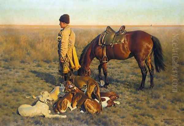 Kossack Hunter and his Hounds (Steppenreiter) Oil Painting by Hugo Ungewitter