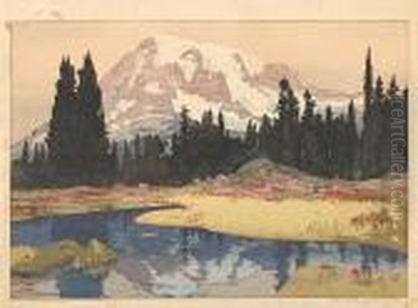 Mt. Rainier Oil Painting by Hiroshi Yoshida