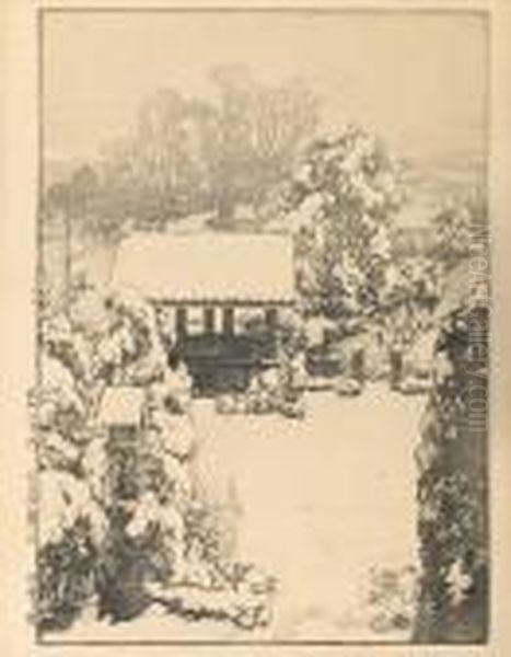 Snow In Nakazato Oil Painting by Hiroshi Yoshida