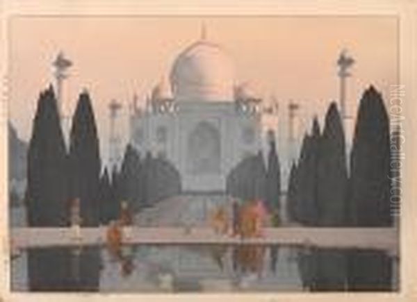 Morning Mist In Taj Mahal No. 5, Night In Taj Mahal No. 6 
Taji Maharu No Asagiri Daigo Oil Painting by Hiroshi Yoshida