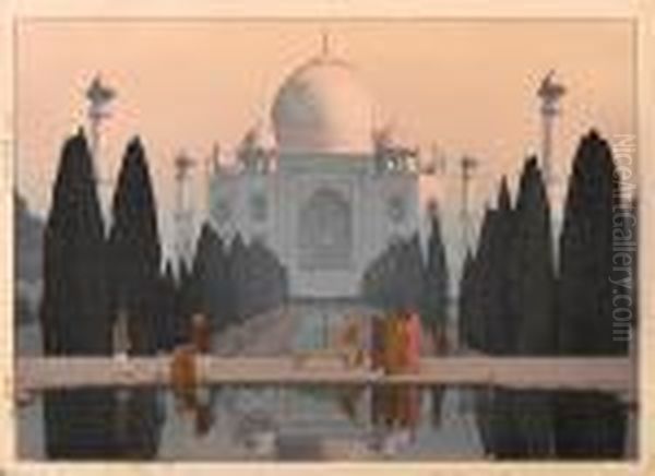 Morning Mist In Taj Mahal No. 5 Oil Painting by Hiroshi Yoshida