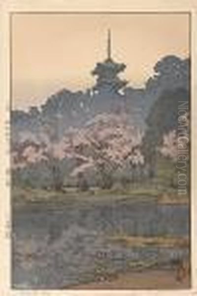 Eight Scenes Of Cherry Blossoms Oil Painting by Hiroshi Yoshida