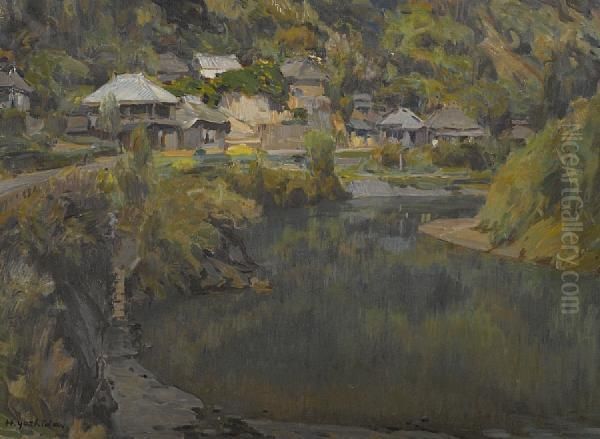 A Mountain Village Oil Painting by Hiroshi Yoshida