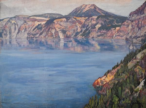 Crater Lake Oil Painting by Hiroshi Yoshida