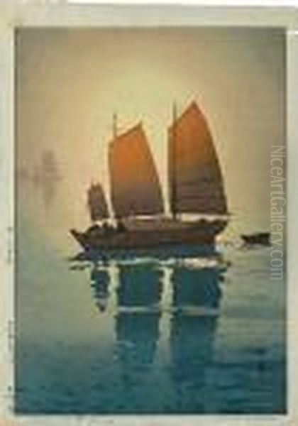 Sailing Boats morning Oil Painting by Hiroshi Yoshida