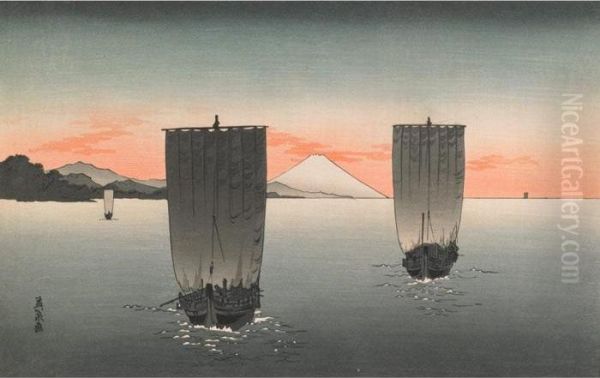 Fujiyama From Miho Oil Painting by Hiroshi Yoshida