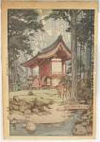 Temple In The Wood Oil Painting by Hiroshi Yoshida