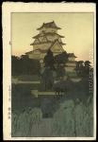 Himeji Castle - Evening Oil Painting by Hiroshi Yoshida