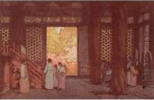 Shokin Palace Oil Painting by Hiroshi Yoshida