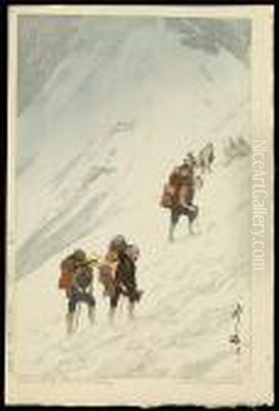 Climbing Snow Valley, Kurobe River Oil Painting by Hiroshi Yoshida