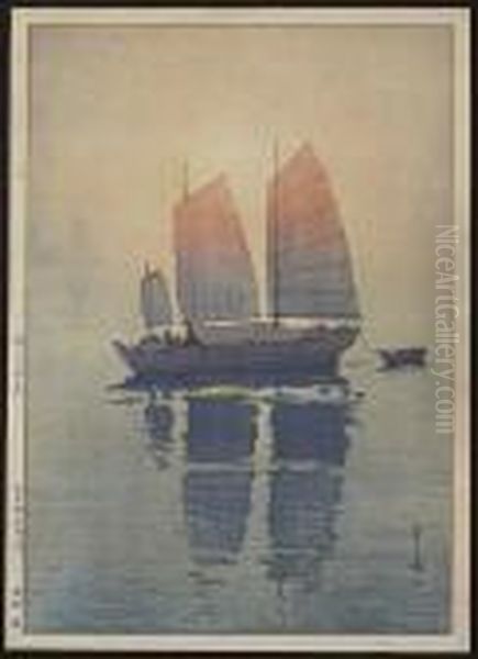 Sailing Boats - Morning Oil Painting by Hiroshi Yoshida