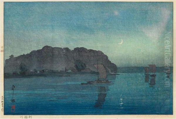 Tone River Oil Painting by Hiroshi Yoshida