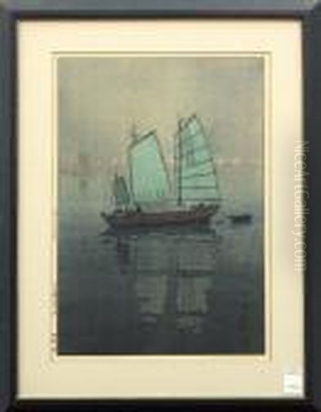 Sailing Boats - Night Oil Painting by Hiroshi Yoshida