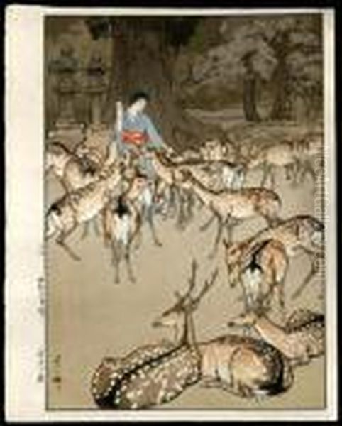 Deer In Kasuga by Hiroshi Yoshida