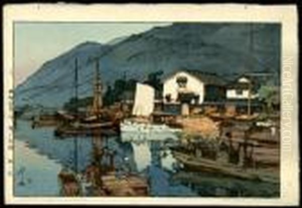 Harbor In Tomonoura Oil Painting by Hiroshi Yoshida