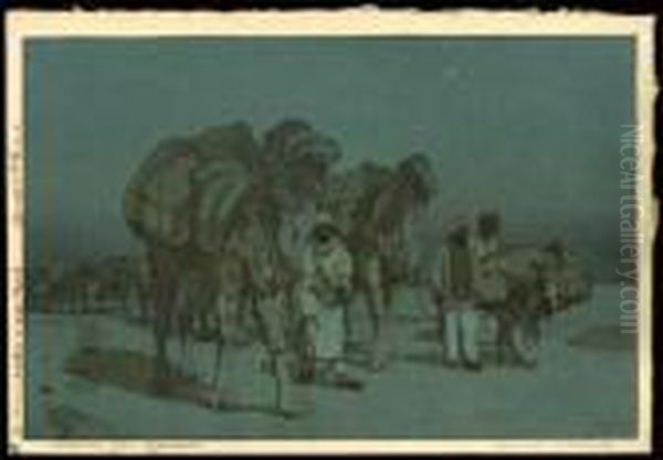 Caravan From Afghanistan - Night Oil Painting by Hiroshi Yoshida