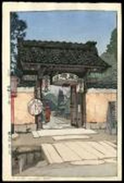 A Little Temple Gate Oil Painting by Hiroshi Yoshida