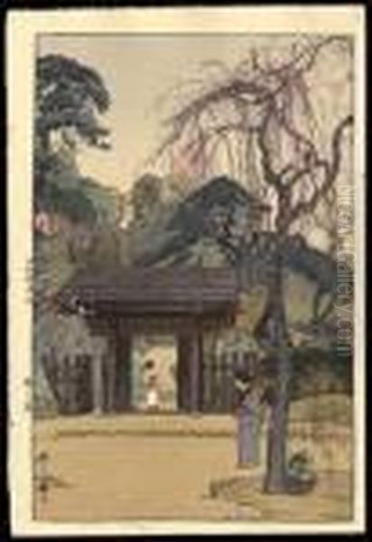 Plum Gateway Oil Painting by Hiroshi Yoshida