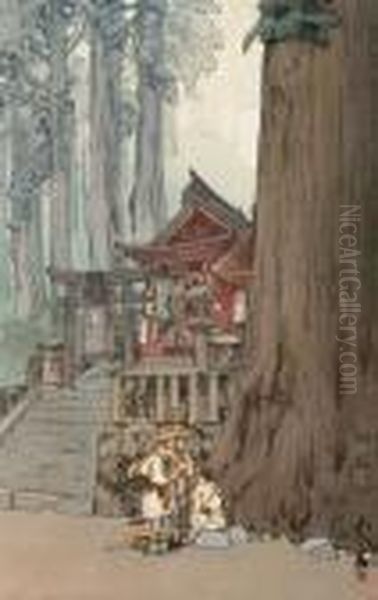 Misty Day In Nikko Oil Painting by Hiroshi Yoshida