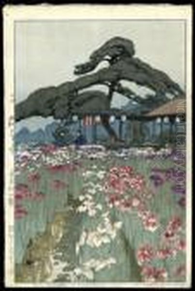 The Iris Garden At Horikiri Oil Painting by Hiroshi Yoshida