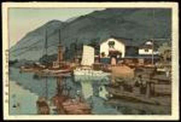 Harbor Of Tomonoura Oil Painting by Hiroshi Yoshida