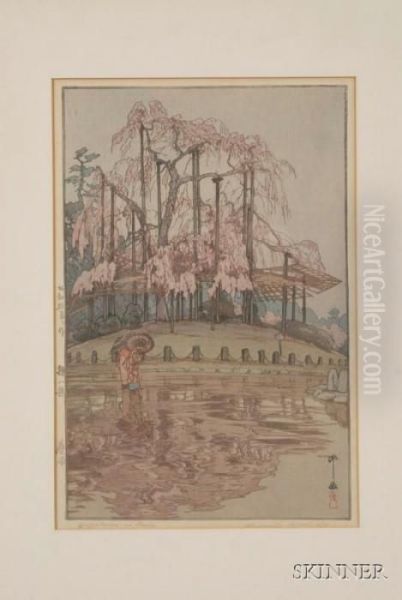 Yuzakura In Rain Oil Painting by Hiroshi Yoshida