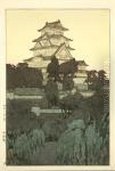 Himeji-jo Yube(himeji Castle In The Evening) Oil Painting by Hiroshi Yoshida