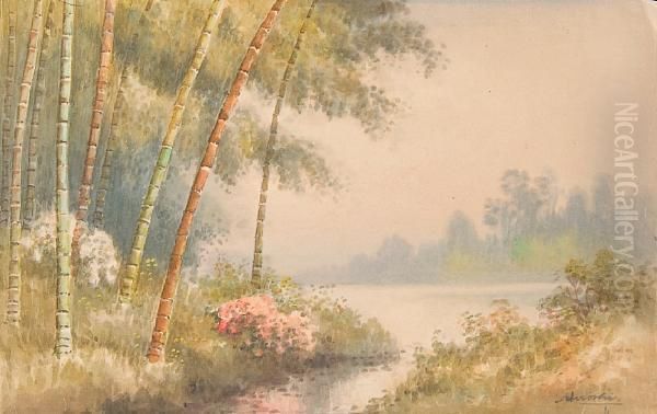 Misty Lakeland Landscape Oil Painting by Hiroshi Yoshida