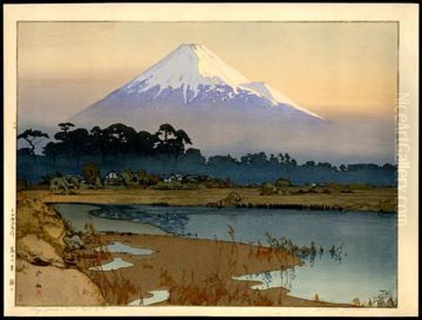 Fujiyama First Light Of Dawn Oil Painting by Hiroshi Yoshida