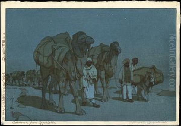 Caravan From Afganistan - Night Oil Painting by Hiroshi Yoshida