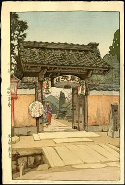 A Little Temple Gate Oil Painting by Hiroshi Yoshida