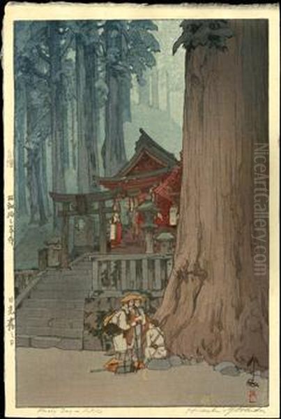 Misty Day In Nikko Oil Painting by Hiroshi Yoshida