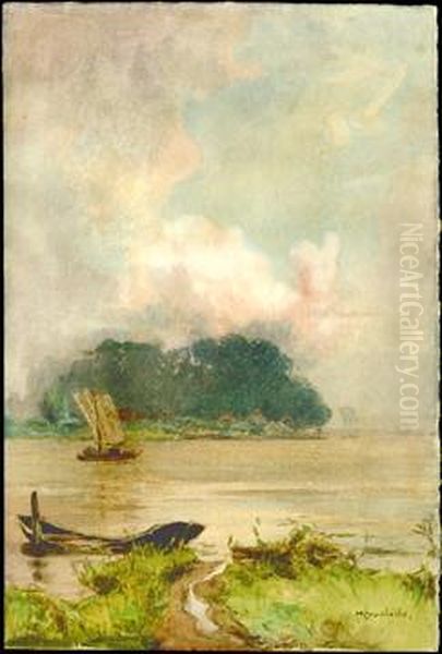 Sailboats Oil Painting by Hiroshi Yoshida