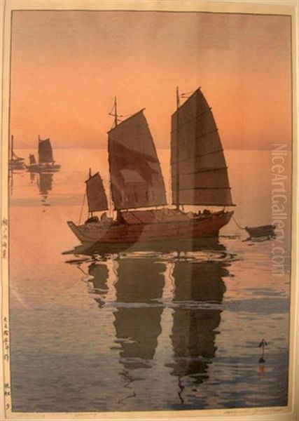 Sailing Boats Evening From Inland Sea Series by Hiroshi Yoshida