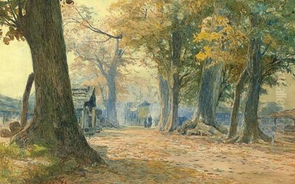 Country Road In Autumn Oil Painting by Hiroshi Yoshida