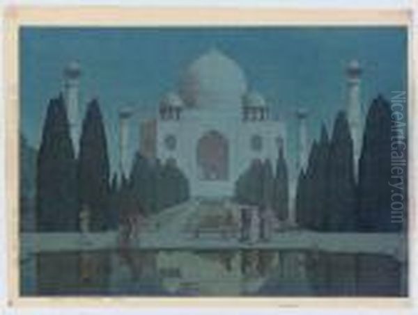 Taji Maharu No Yoru Dai Roku/night In Taj Mahal No 6 Oil Painting by Hiroshi Yoshida