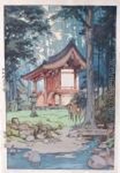 Temple In The Woods Oil Painting by Hiroshi Yoshida