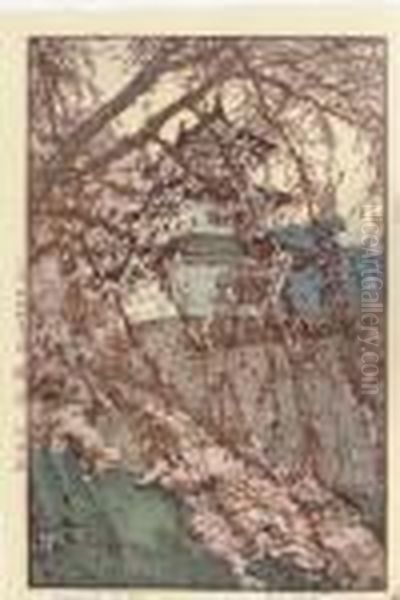 Hirosaki-jo/hirosaki Castle, 
From The Series Sakura Hachidai (eightviews Of Cherry Blossoms) Oil Painting by Hiroshi Yoshida