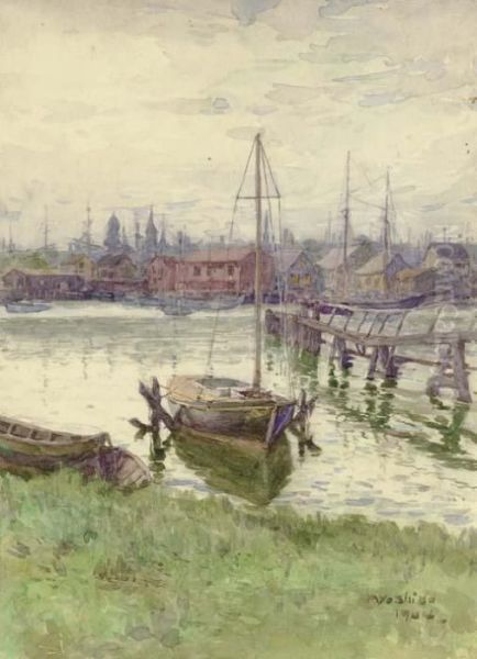 Harbor Scene Oil Painting by Hiroshi Yoshida