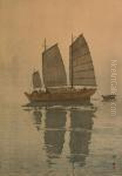 Sailing Boats-mist: Oil Painting by Hiroshi Yoshida