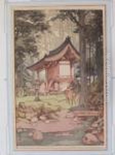 Temple In The Wood Oil Painting by Hiroshi Yoshida