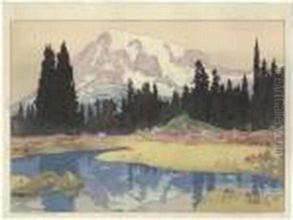 Mt. Rainier Oil Painting by Hiroshi Yoshida