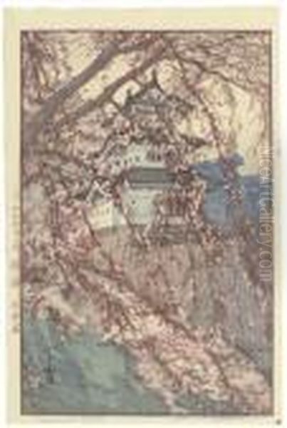 Hirosaki-jo/hirosaki Castle, 
From The Series Sakura Hachirai (eightviews Of Cherry Blossoms) Oil Painting by Hiroshi Yoshida